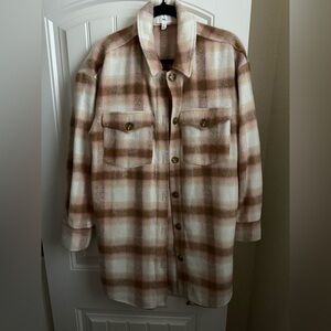 BP. Brushed Plaid Oversize Shirt Jacket